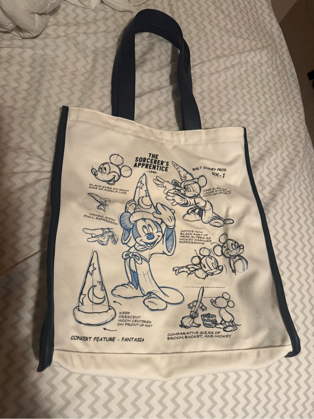 (From Tokyo) Disney The Sorcerer’s Apprentice Mickey Mouse White & Navy Tote Bag